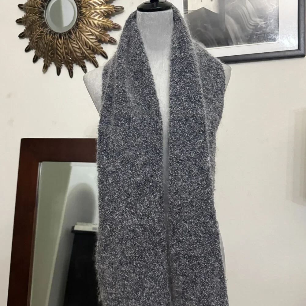 Vintage Irish Boucle Scarf Mucros Weavers Gray Mohair Wool Cottagecore Rare